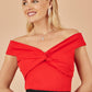 Yumi Red Jersey Cotton Bardot Top With Knot Detail