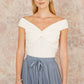 Yumi White Jersey Cotton Bardot Top With Knot Detail