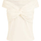 Yumi White Jersey Cotton Bardot Top With Knot Detail