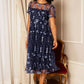 Yumi Navy Embroidered Mesh Midi Dress