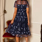 Yumi Navy Embroidered Mesh Midi Dress