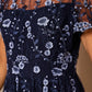 Yumi Navy Embroidered Mesh Midi Dress