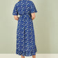 Yumi Blue Floral Wrap Dress With Frill Hem
