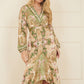 Yumi Green Viscose Scarf Print Tie Front Midi Dress With Dip Hem