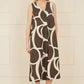 Yumi Brown Cotton Abstract Circle Trapeze Relaxed Midi Dress