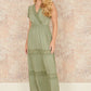 Yumi Green Viscose Lace Trim Wrap Maxi Dress
