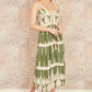 Yumi Green Viscose Paisley Print Lace Trim Midi Sun Dress