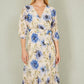 Yumi Cream Vintage Floral Wrap Midi Dress With Frill