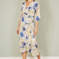 Yumi Cream Vintage Floral Wrap Midi Dress With Frill