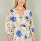 Yumi Cream Vintage Floral Wrap Midi Dress With Frill