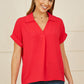 Yumi Red Stretch Relaxed Top With Collar