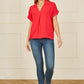 Yumi Red Stretch Relaxed Top With Collar