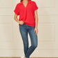 Yumi Red Stretch Relaxed Top With Collar