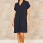 Yumi Navy Relaxed Fit Collared Tunic Dress