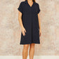 Yumi Navy Relaxed Fit Collared Tunic Dress