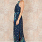 Yumi Navy Mirror Floral Print Maxi Halter neck Dress