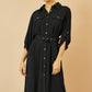Yumi Black Stretch Midi Shirt Dress