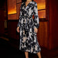 Yumi Black Floral Satin Pleated Midi Dress