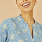 Yumi Blue Daisy Broderie Shirt With Fluted Sleeves