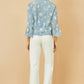 Yumi Blue Daisy Broderie Shirt With Fluted Sleeves