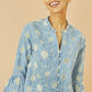 Yumi Blue Daisy Broderie Shirt With Fluted Sleeves