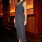 Yumi Black Metallic Pleated Frill Wrap Midi Dress