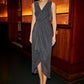 Yumi Black Metallic Pleated Frill Wrap Midi Dress