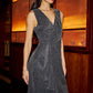Yumi Black Metallic Pleated Frill Wrap Midi Dress