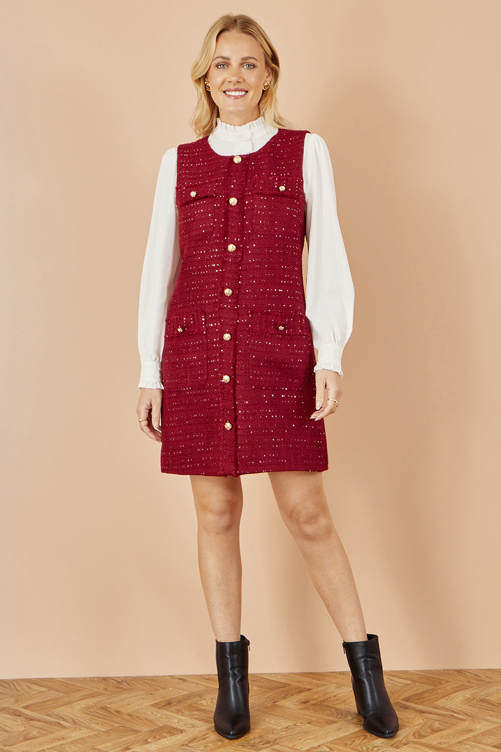 Yumi Burgundy Boucle Tunic Dress