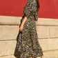 Yumi Brown Leopard Midi Wrap Dress With Kimono Sleeves