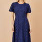 Yumi Navy Lace Midi Skater Dress