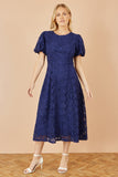 Yumi Navy Lace Midi Skater Dress