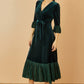Yumi Green Velvet Wrap Midi Dress With Contrast Hemline