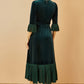 Yumi Green Velvet Wrap Midi Dress With Contrast Hemline