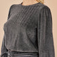 Yumi Black Metallic Stretch Ruched Hem Top