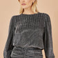 Yumi Black Metallic Stretch Ruched Hem Top
