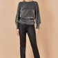 Yumi Black Metallic Stretch Ruched Hem Top