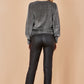 Yumi Black Metallic Stretch Ruched Hem Top
