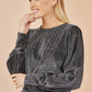 Yumi Black Metallic Stretch Ruched Hem Top