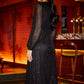 Yumi Black Sequin Long Sleeve Midi Dress