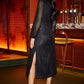 Yumi Black Sequin Long Sleeve Midi Dress