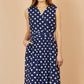Yumi Navy Polka Dot Mesh Wrap Skater Dress With Pockets