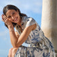 Yumi White Abstract Floral Midi Shirt Dress