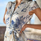 Yumi White Abstract Floral Midi Shirt Dress