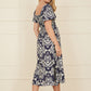 Yumi Navy Aztec Print Ruched Midi Dress