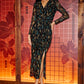 Yumi Black Metallic Sparkle Mesh Wrap Midi Dress