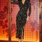 Yumi Black Metallic Sparkle Mesh Wrap Midi Dress