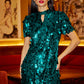Yumi Green Big Sequin Tunic With Keyhole Neckline