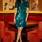 Yumi Green Big Sequin Tunic With Keyhole Neckline