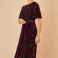 Yumi Burgundy Velour Spot Midi Skater Dress
